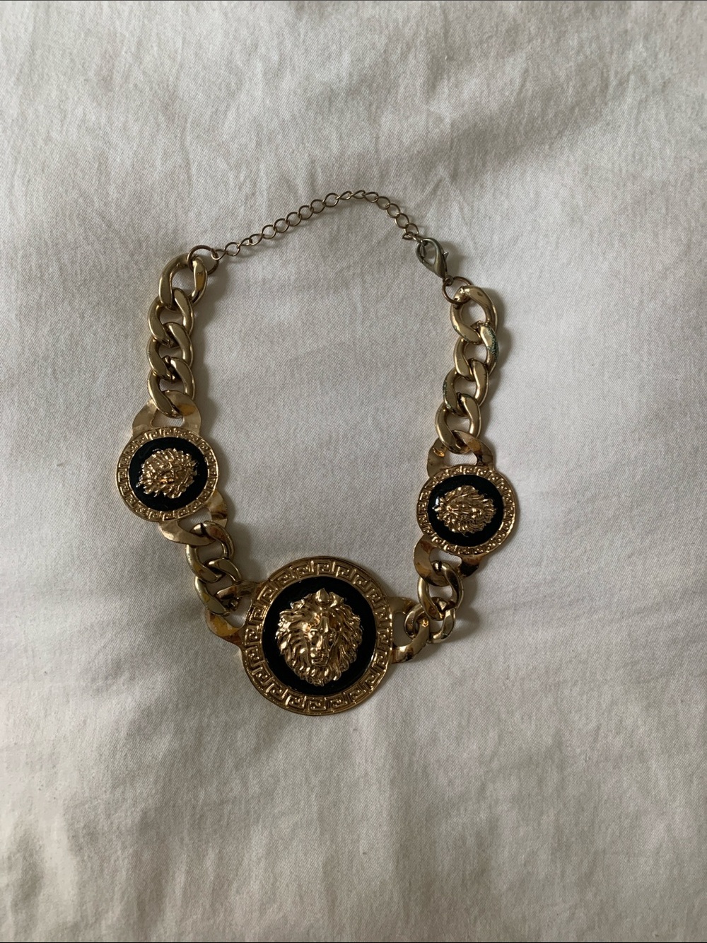 Source Unknown Gold-Tone Lion Medallion Necklace with Black Accents